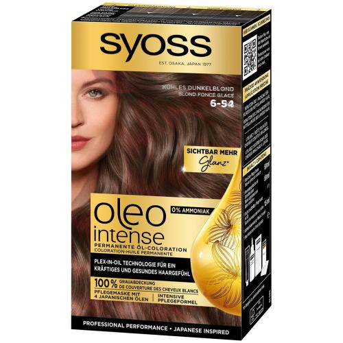 Syoss Oleo Intense Permanent Oil Hair Color Kit Επαγγελματική Μόνιμη Βαφή Μαλλιών για Εξαιρετική Κάλυψη & Έντονο Χρώμα που Διαρκεί, Χωρίς Αμμωνία 1 Τεμάχιο - 6-54 Ξανθό Σκούρο Σαντρέ Μπεζ